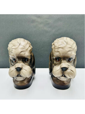 VTG Norleans Japan Poodle Dog Head Set Of Bookend Book Ends 5.5” Tall